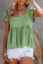 Ruffled Square Neck Cap Sleeve Blouse