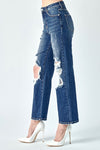 High Rise Distressed Straight Leg Jeans