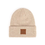 C.C Heather Knit Suede Patch Beanie Winter Hat
