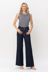Judy Blue High Waist Rinse Wash Geometric Embroidery Wide Leg Jean