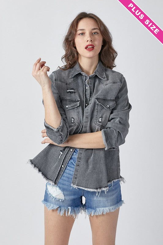 Plus Size Risen Stretchy Denim Shacket