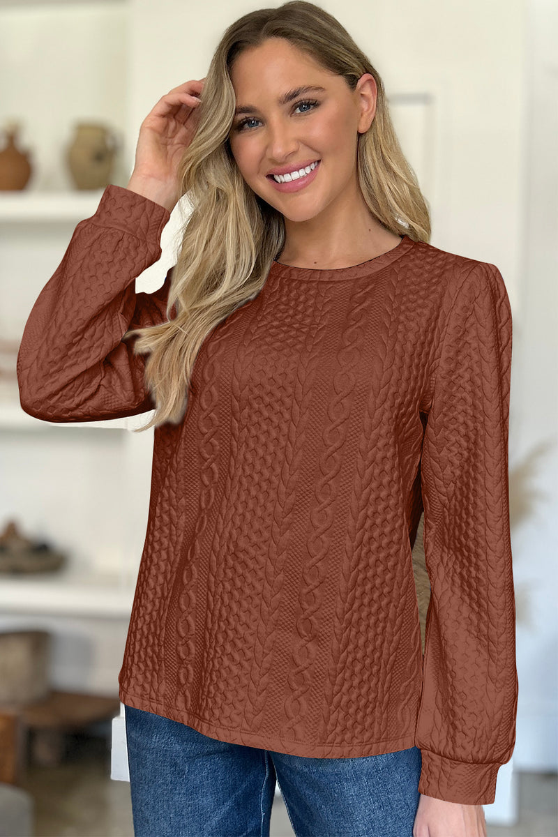 Textured Round Neck Long Sleeve Sweatshirt