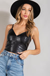V-Neck Faux Leather Sleeveless Top