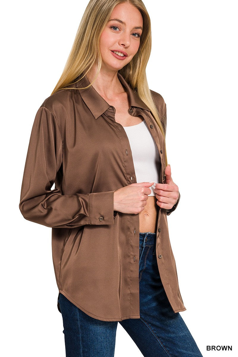 Satin Charmeuse Button Front Shirt