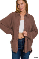Double Gauze Oversized Raw Edge Shirt