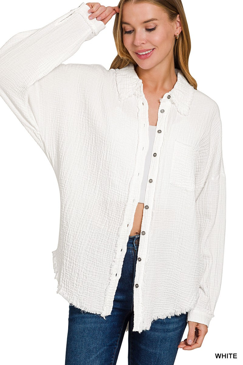 Double Gauze Oversized Raw Edge Shirt