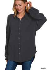 Double Gauze Oversized Raw Edge Shirt