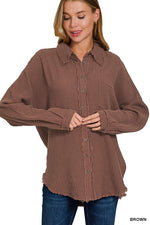 Double Gauze Oversized Raw Edge Shirt