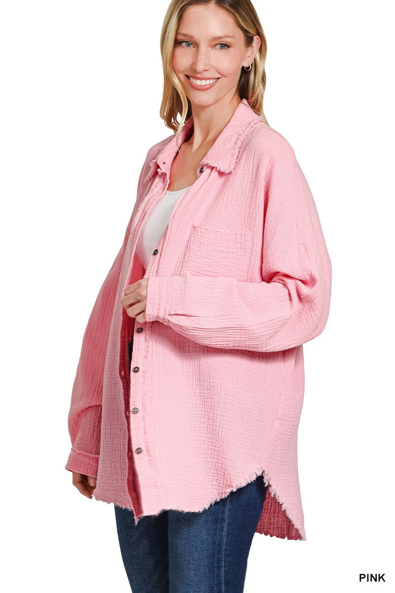 Double Gauze Oversized Raw Edge Shirt