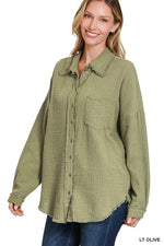 Double Gauze Oversized Raw Edge Shirt