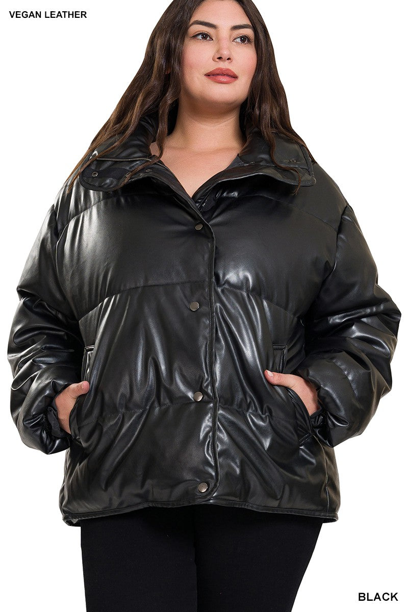 Vegan leather puffer outlet jacket