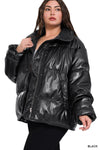 Plus Dash Of Black Vegan Leather Puffer Jacket