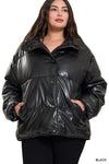 Plus Dash Of Black Vegan Leather Puffer Jacket