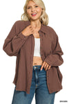 Plus Double Gauze Oversized Raw Edge Shirt