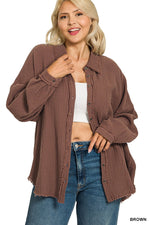 Plus Double Gauze Oversized Raw Edge Shirt