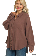 Plus Double Gauze Oversized Raw Edge Shirt