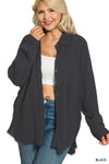 Plus Double Gauze Oversized Raw Edge Shirt