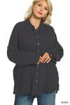 Plus Double Gauze Oversized Raw Edge Shirt
