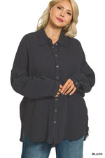 Plus Double Gauze Oversized Raw Edge Shirt
