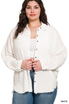 Plus Double Gauze Oversized Raw Edge Shirt