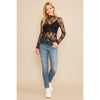 Mesh Lace High Neck Design Long Sleeve Fitted Top