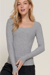 Long Sleeve Square Neck Double Layer Ribbed Knit Top