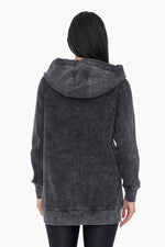 Oversized Mineral Washed Zip-Up Hooded Jacket