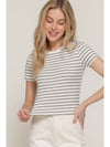 Short Sleeve Crew Neck Stripe Cotton Rib Top