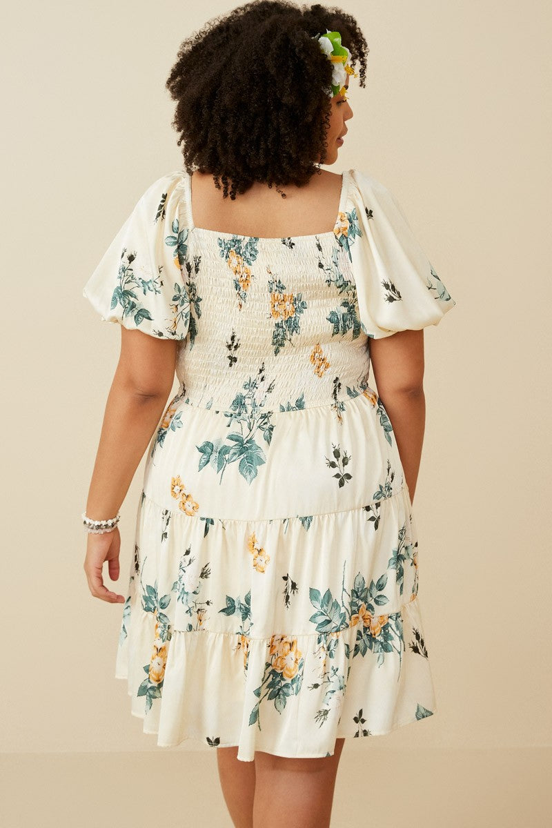 Plus Romantic Floral Smocked Sheen Dress