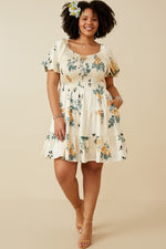 Plus Romantic Floral Smocked Sheen Dress