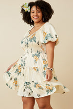 Plus Romantic Floral Smocked Sheen Dress