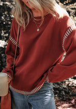 Striped Detail Round Neck Dropped Shoulder Sweater