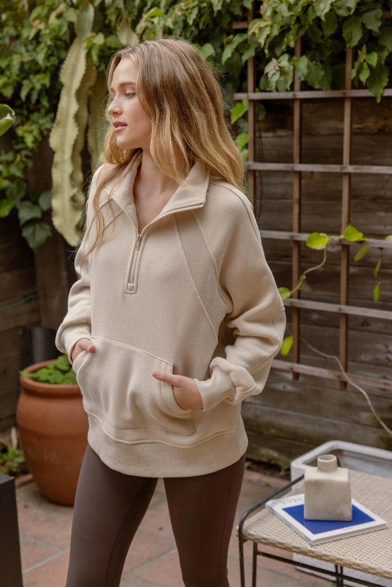 Half Zip Up Long Sleeve Knit Top