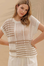 Multi Stripe Sheer Crochet Knit Top