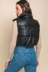 PU Faux Leather Puffer Vest with Snap Button