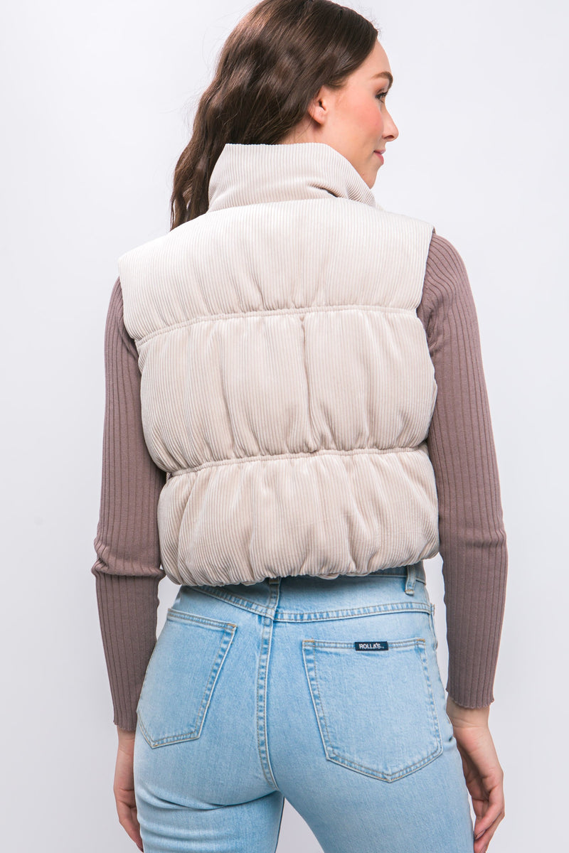 Corduroy Zip Up Puffer Vest