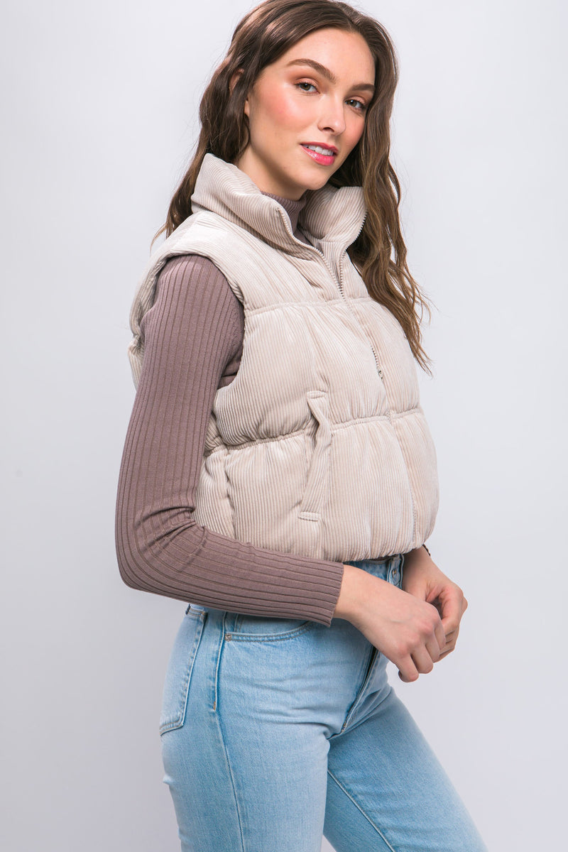 Corduroy Zip Up Puffer Vest