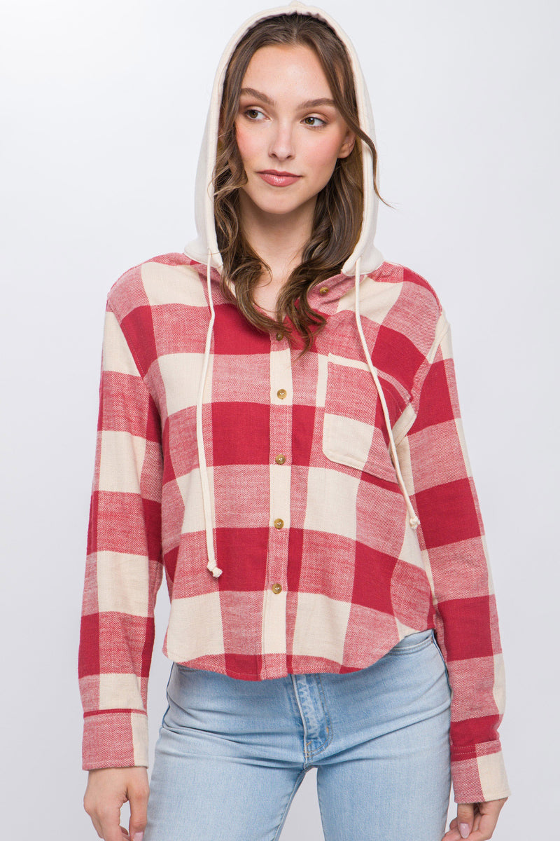 Lightweight Plaid Hooded Shirt