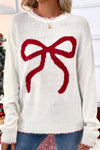 Bow Round Neck Drop Shoulder Sweater