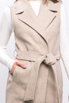 Lapel Collared Vest Coat with Waist Tie