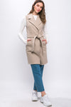 Lapel Collared Vest Coat with Waist Tie