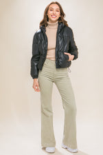 Faux Leather Hooded Puffer Jacket