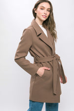 Lapel Collared Trench Coat with Waist Tie