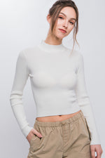 Mock Neck Ribbed Long Sleeve Sweater Top