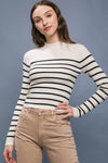 Mock Neck Striped Long Sleeve Sweater