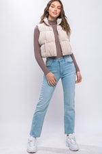 Corduroy Zip Up Puffer Vest with Pockets