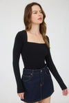Square Neck Long Sleeve Ruched Side Knit Top