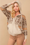 Aztec Geo Pattern Zip Up Hooded Sweater Jacket