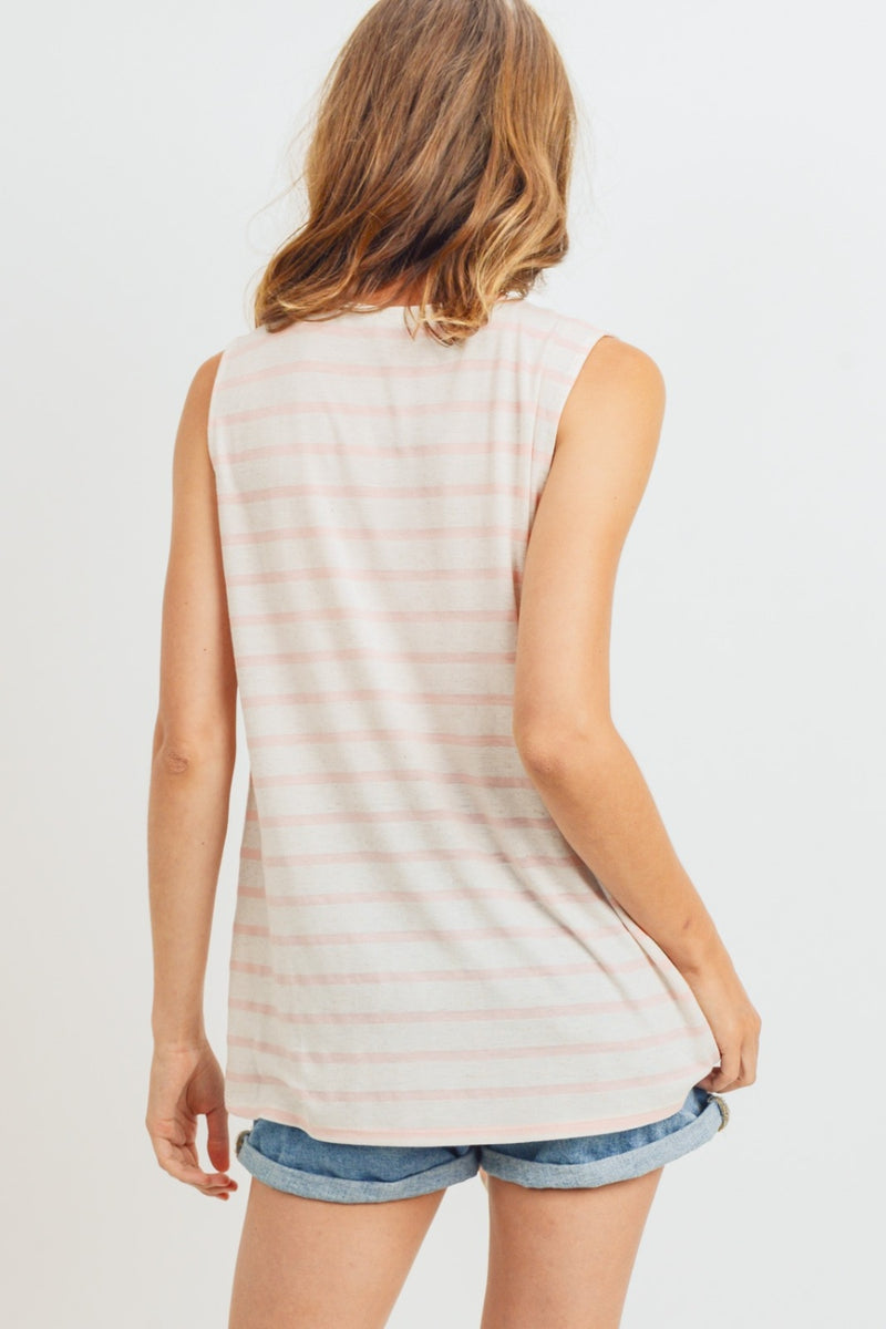 Sleeveless Front Tie Striped Top