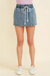 Drawstring Cinch Waist Denim Skort